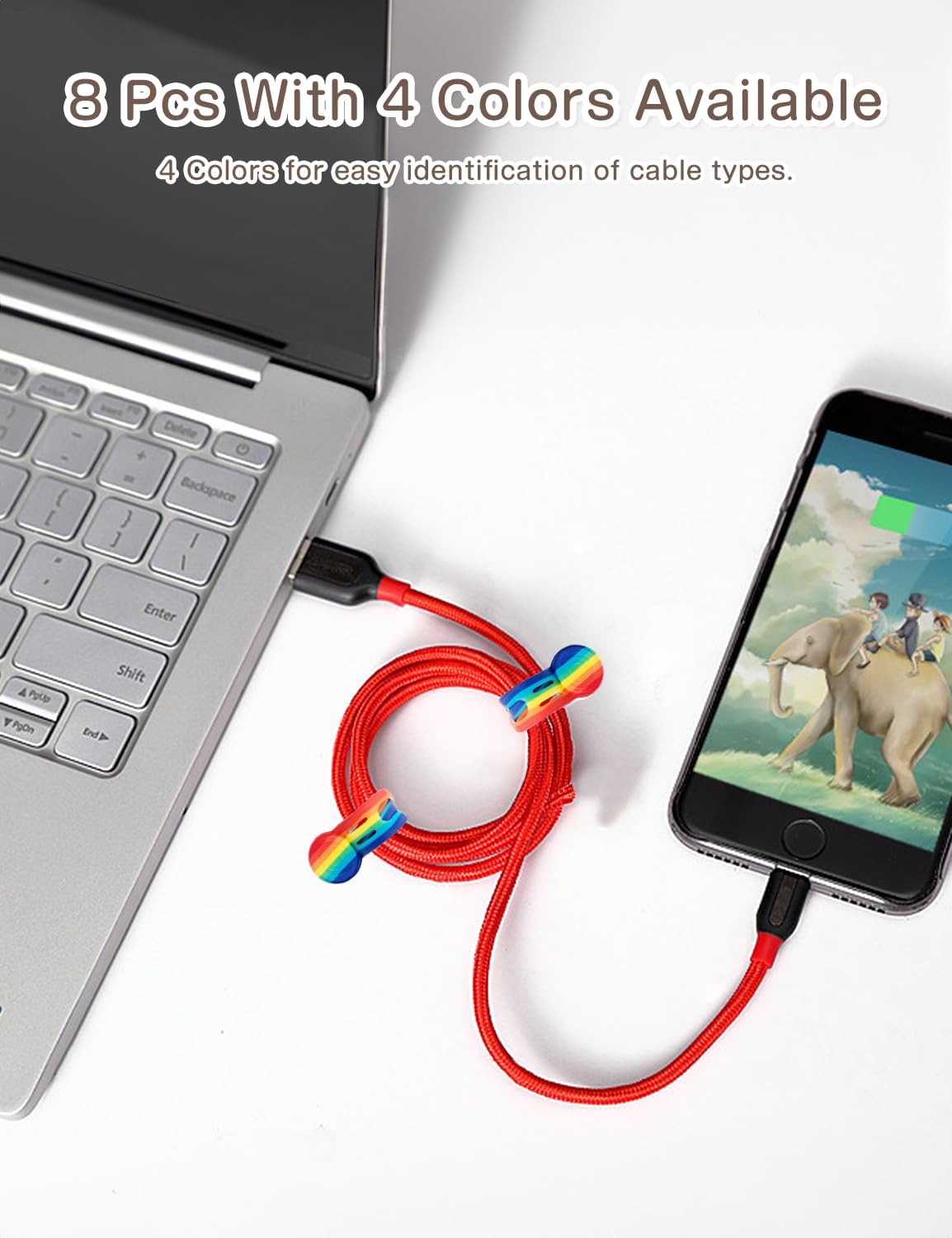 Kanemc Magnetic Cable Tie, 4.72'' Cord Ties Magnet Cable Straps Cord Wrap For Travel Phone USB Charging Cable Management Whiteboard Markers (8Pcs, Rainbow Color)