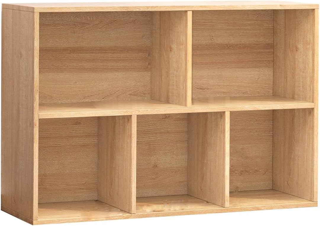 Wooden 5 Cube Storage Organizer with Closed Back Panel,White Cube Shelf Cubby Storage Organizer with Compartments for Living,Bookshelf,Storage Organizers Easy to Install (Oak, 5 Cube)