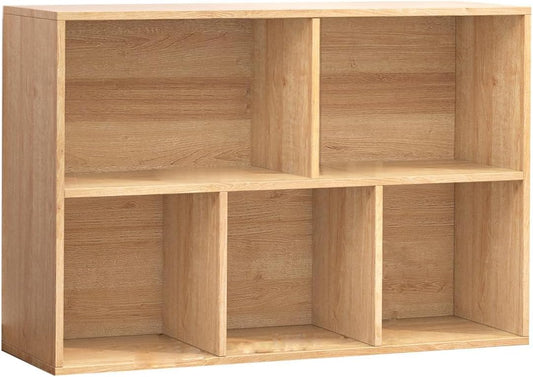 Wooden 5 Cube Storage Organizer with Closed Back Panel,White Cube Shelf Cubby Storage Organizer with Compartments for Living,Bookshelf,Storage Organizers Easy to Install (Oak, 5 Cube)