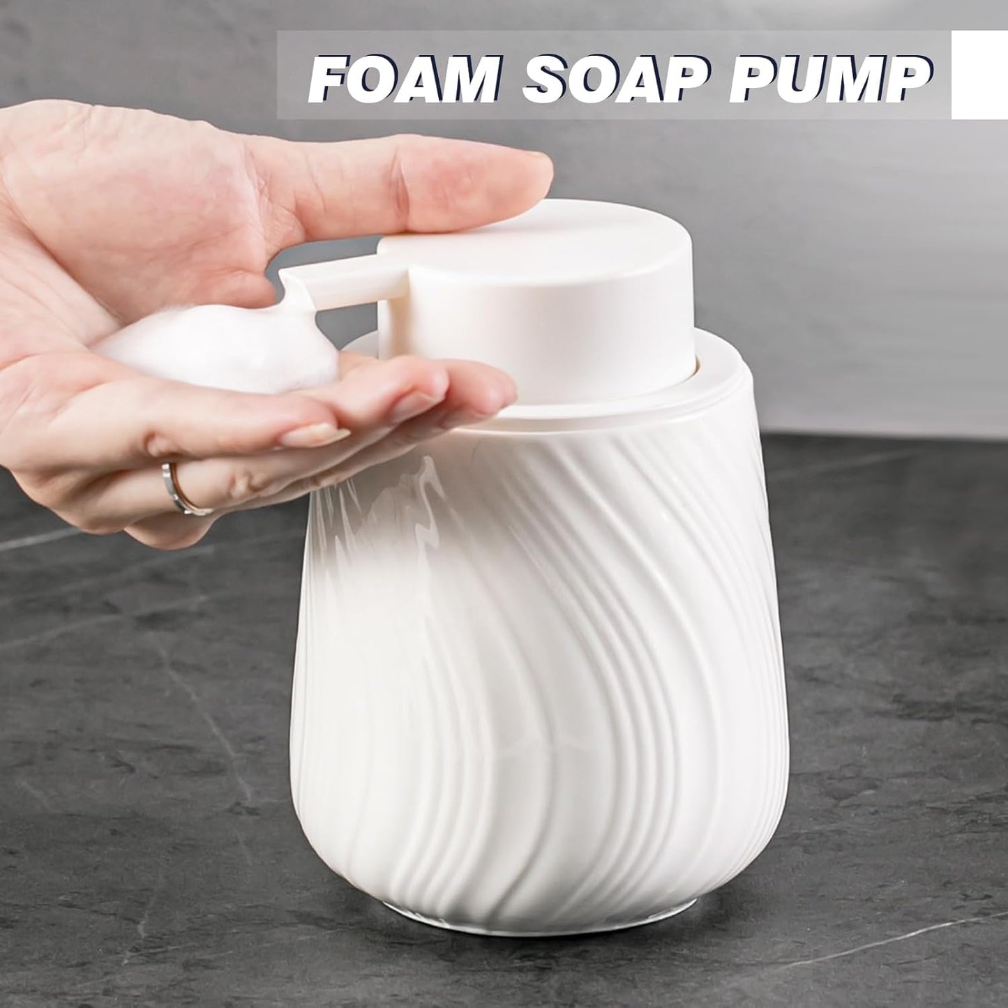 Foam Hand Soap Dispenser - 13.5 oz Ceramic foaming Hand soap Dispenser with Easy-to-Press Pump for Bathroom refillable Liquid Hand soap Dispenser (Foam-White)