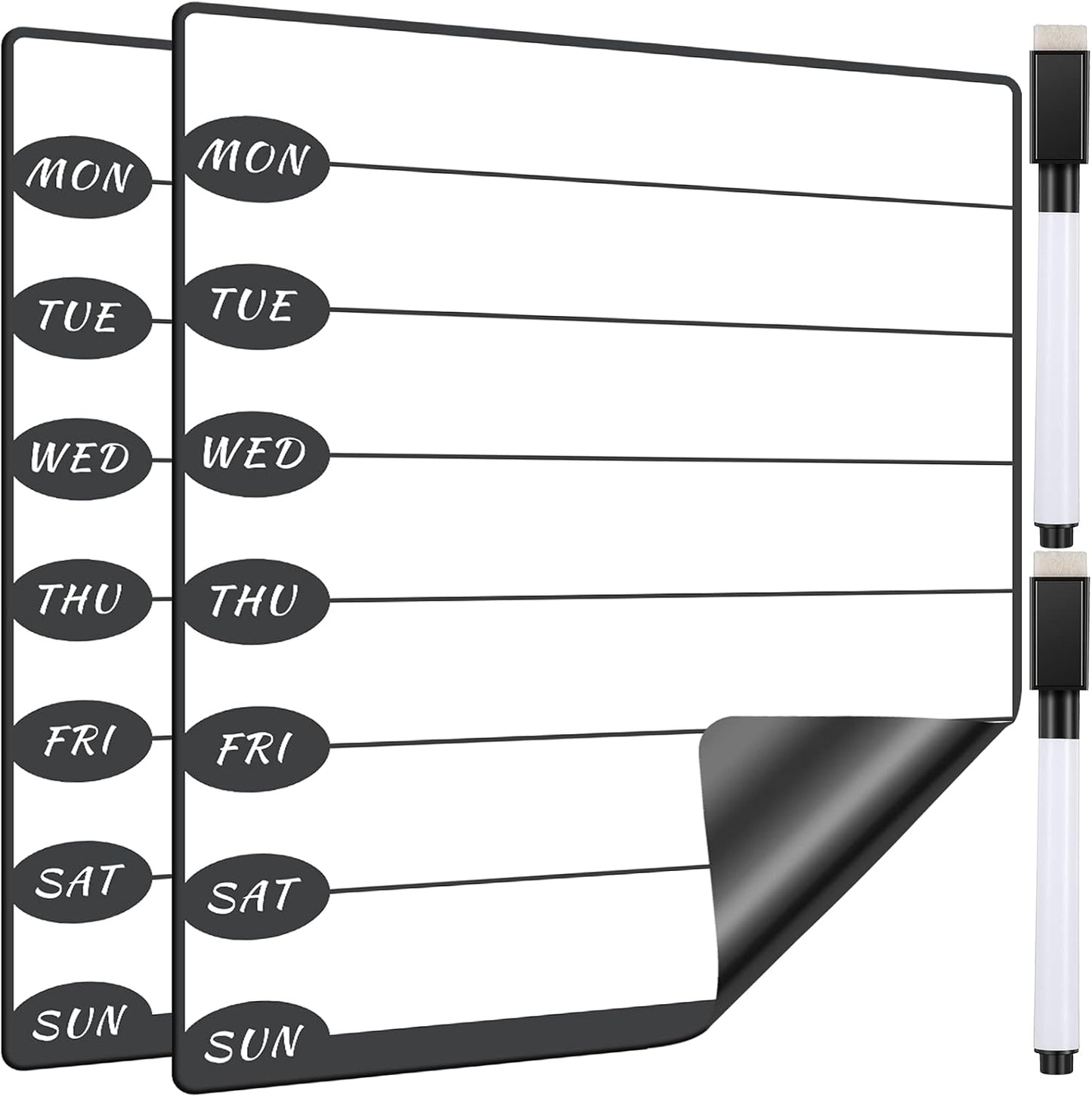 Outus 2 Pieces Magnetic Weekly Dry Erase Boards Erasable Weekly Calendars Whiteboard Planners with 2 Pieces Markers for Office School Supplies (Cute Style)