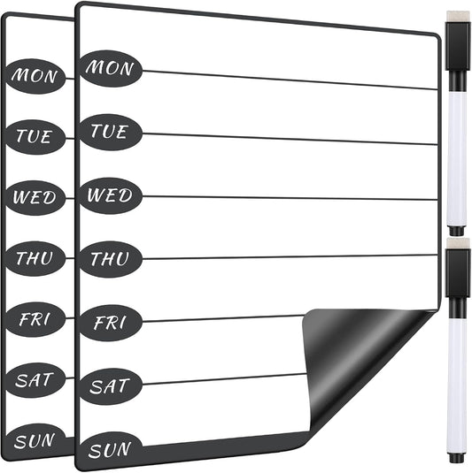 Outus 2 Pieces Magnetic Weekly Dry Erase Boards Erasable Weekly Calendars Whiteboard Planners with 2 Pieces Markers for Office School Supplies (Cute Style)