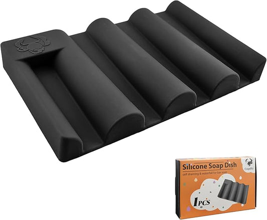 Silicone Soap Dish with Wave Design, Non-Slip, Quick-Drying, Perfect for Bathroom, Kitchen, and Sink Areas (1, Black1)