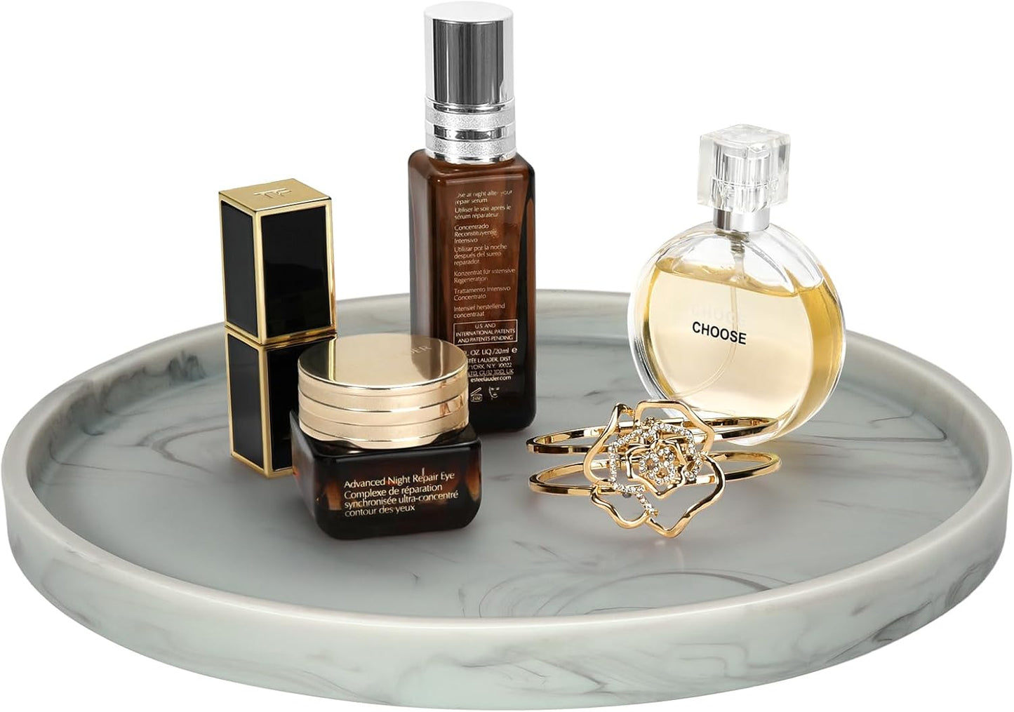 Emibele Vanity Tray, Resin Round Tray Decorative Storage Organizer for Bathroom Toilet Tank Bedroom Kitchen Countertop, Jewelry Storage Dresser for Candle,Lotion Bottle,Cosmetics, Matte Ink Grey