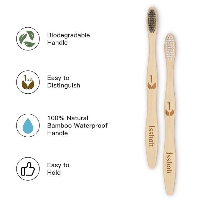 Biodegradable Eco-Friendly Natural Bamboo Charcoal Toothbrushes, FSC Certified and PETA Approved - 12 Count