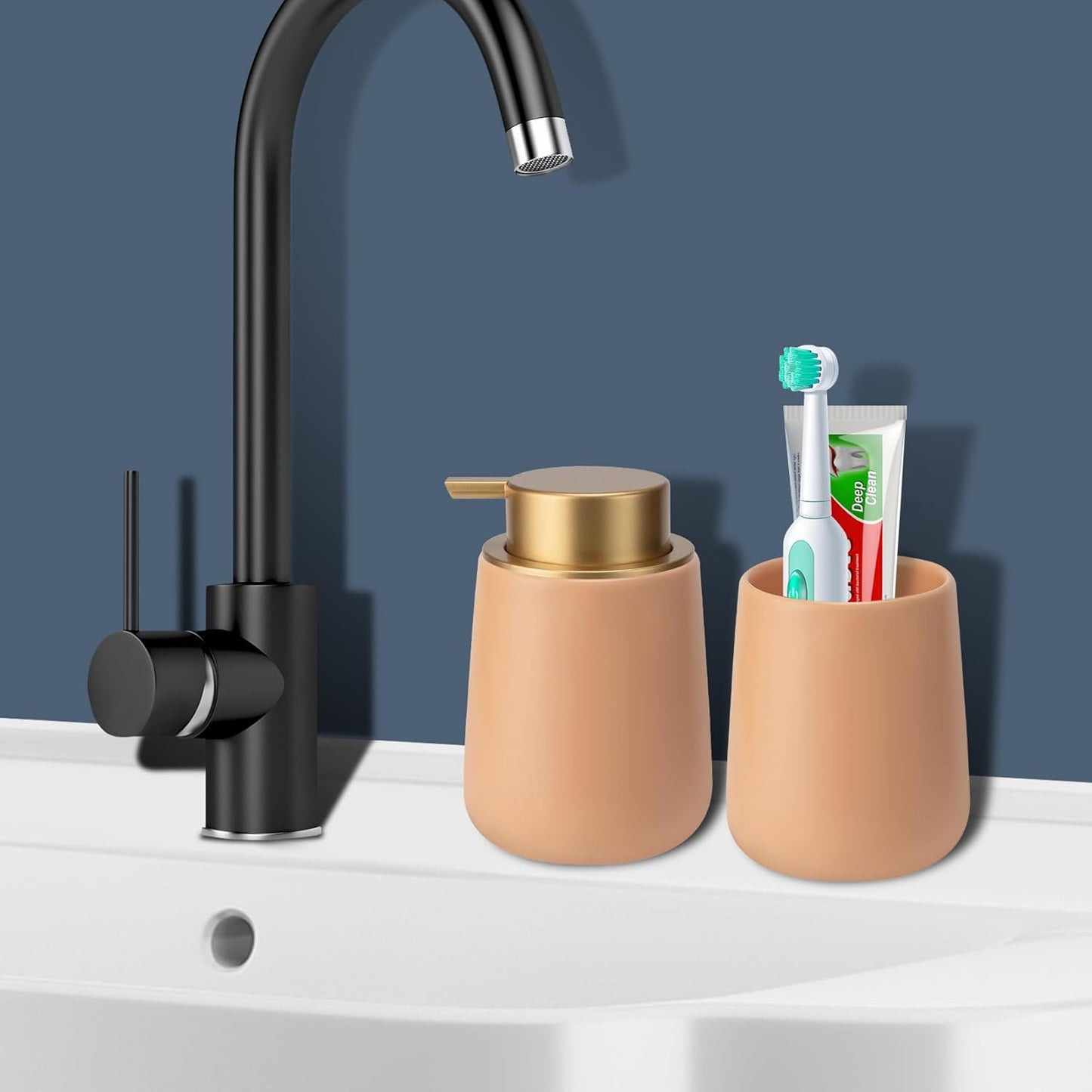 Soap Dispenser Ceramic with Easy-to-Press Pump Hand Lotion Liquid Dispenser for Shampoo Bathroom Kitchen 12 oz