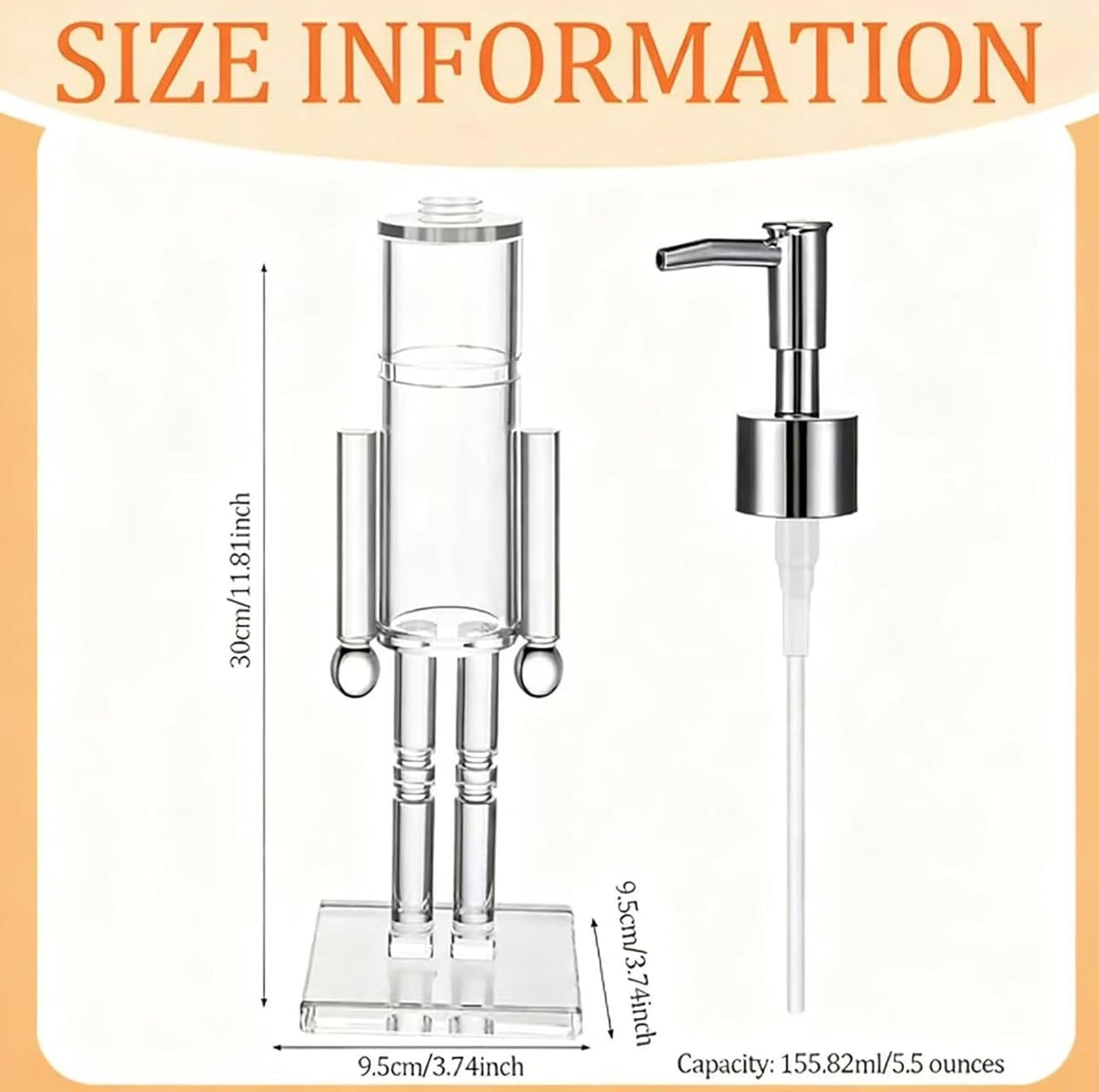 Clear Nutcracker Soap Dispenser for Bathroom & Kitchen – Refillable Acrylic Christmas Hand Soap Pump Bottle Holiday Décor Gift (2 pcs)