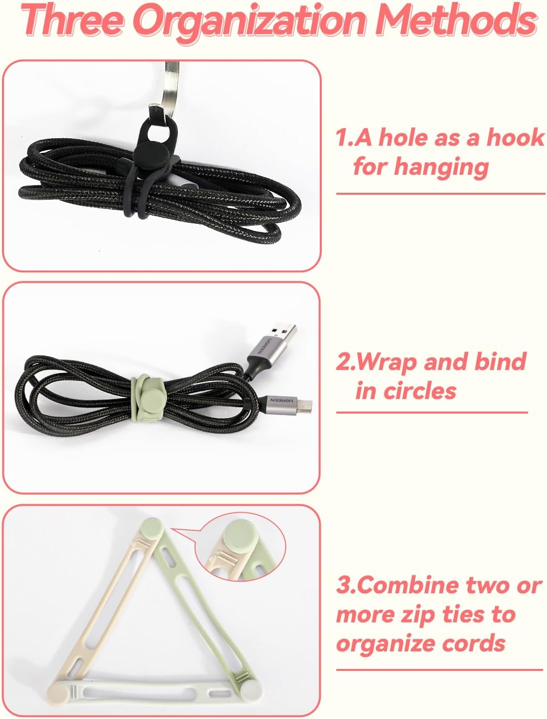 20-Pack Cable Ties Silicone, Kanemc Reusable Cord Ties Wire Organizers Cord Wraps Electrical Cable Holder For Bundling Earphone, Phone Charger, Laptop Computer Cords (5 Colors)