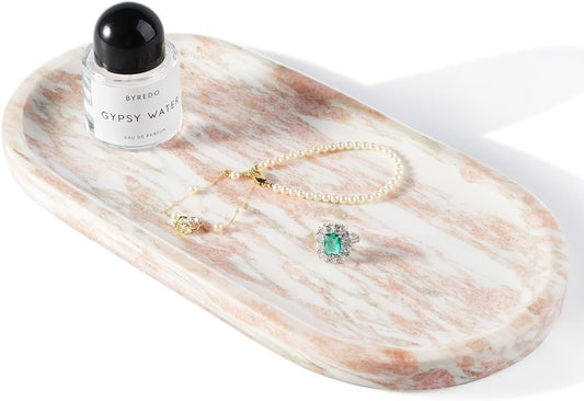 Koville Norway Natural Marble Tray, 12"x6" Vanity Decorative Tray for Countertop Organizer, Catchall for Perfume, Candles, Jewelry Dish