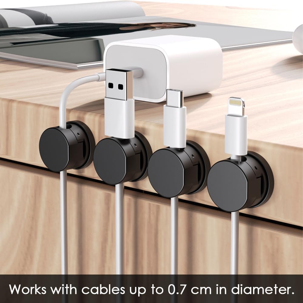6Pack Magnetic Cable Clips, Cord Organizer, Easy Secure Adhesive Cable Management, Under Desk Hider for Nightstand Desktop Wall Phone Charging USB Car Workspace Office