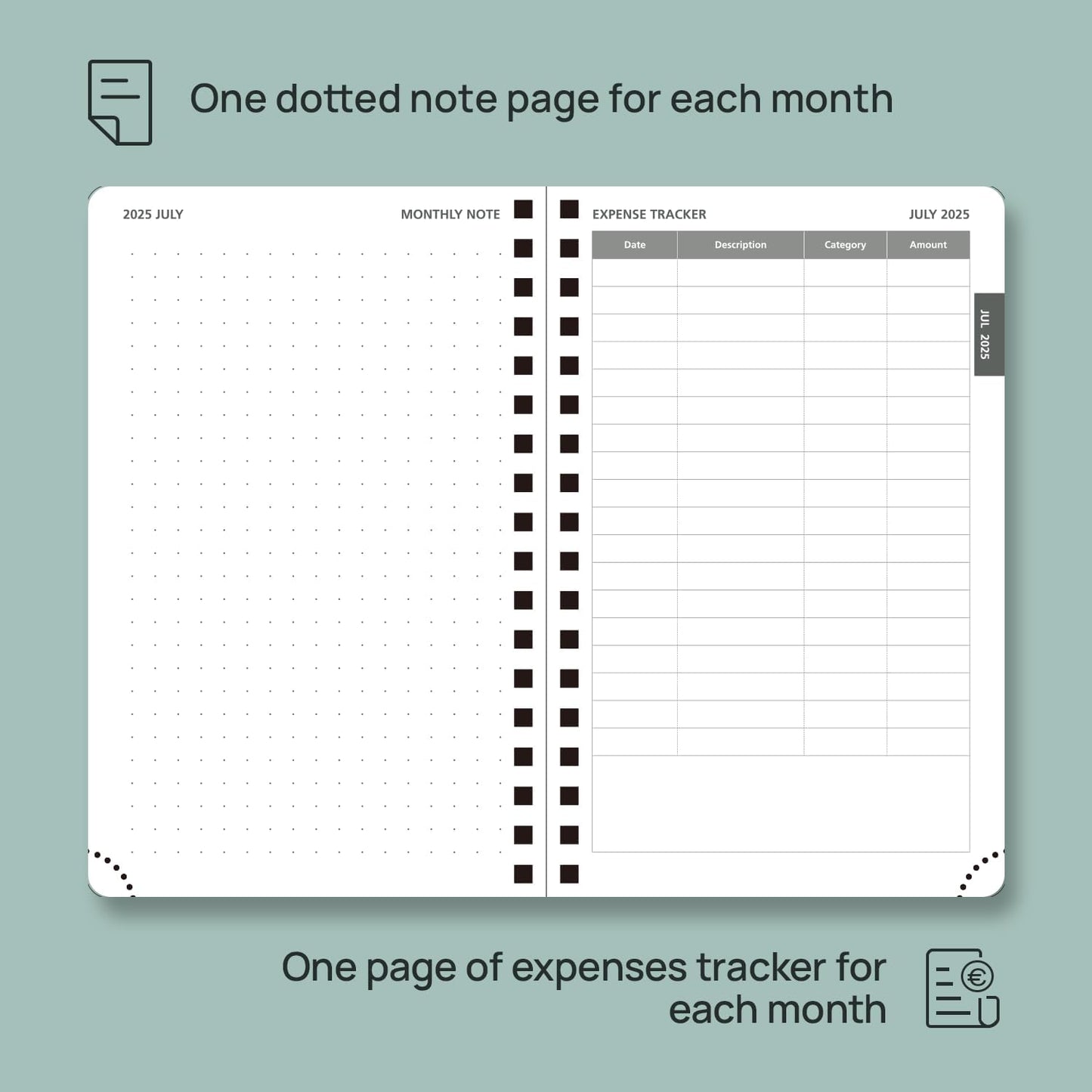 POPRUN Monthly Planner 2025-2026 Pocket Size (4" x 6.25") 18 Months Calendar (Jul 2025 - Dec 2026) - 4 Pages per Month with Monthly Expense & Notes, Sunday Start, Leather Cover - Green