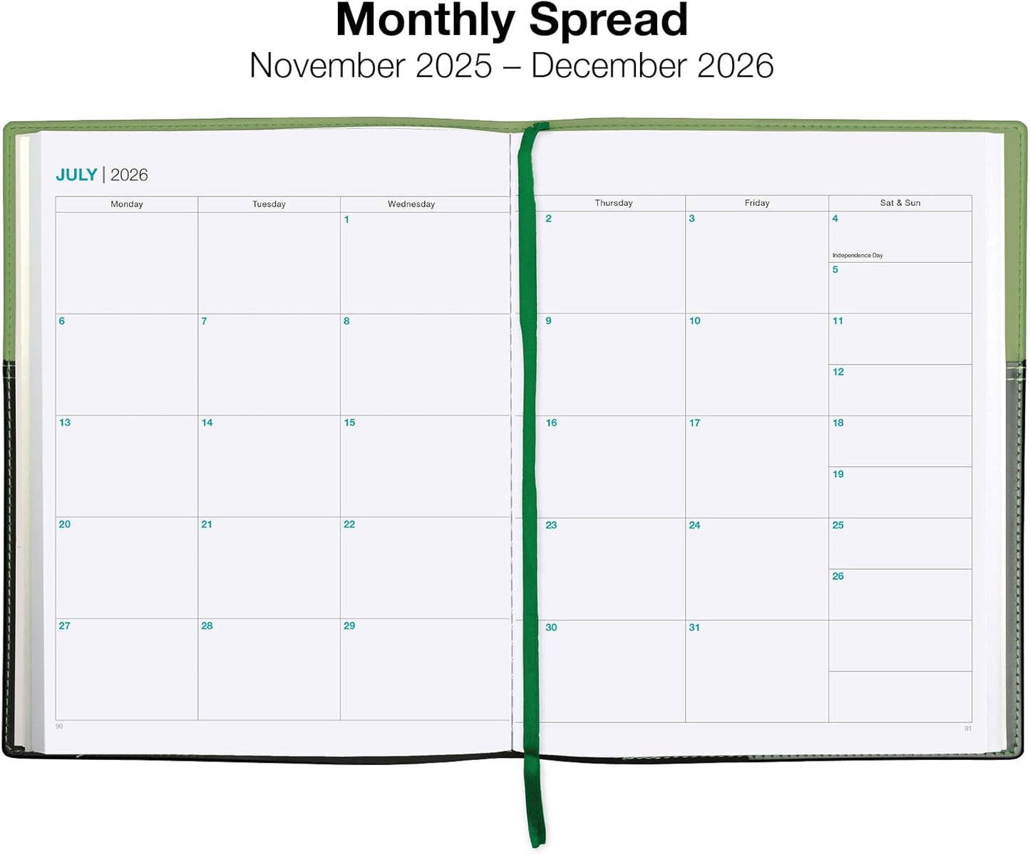 2026 Planner Calendar, 8"x10" : Includes 14 Months (November 2025 - December 2026) / 2026 Weekly Planner/Weekly Agenda/Monthly Calendar Organizer (Green/Black)