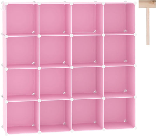 C&AHOME Cube Storage Organizer, 16-Cube Shelves Units, Plastic Storage Cubes, DIY Closet Organizer, Modular Closet Storage Shelves Ideal for Home, Bedroom, 48.4" L × 12.4" W × 48.4" H Pink UPCS16P