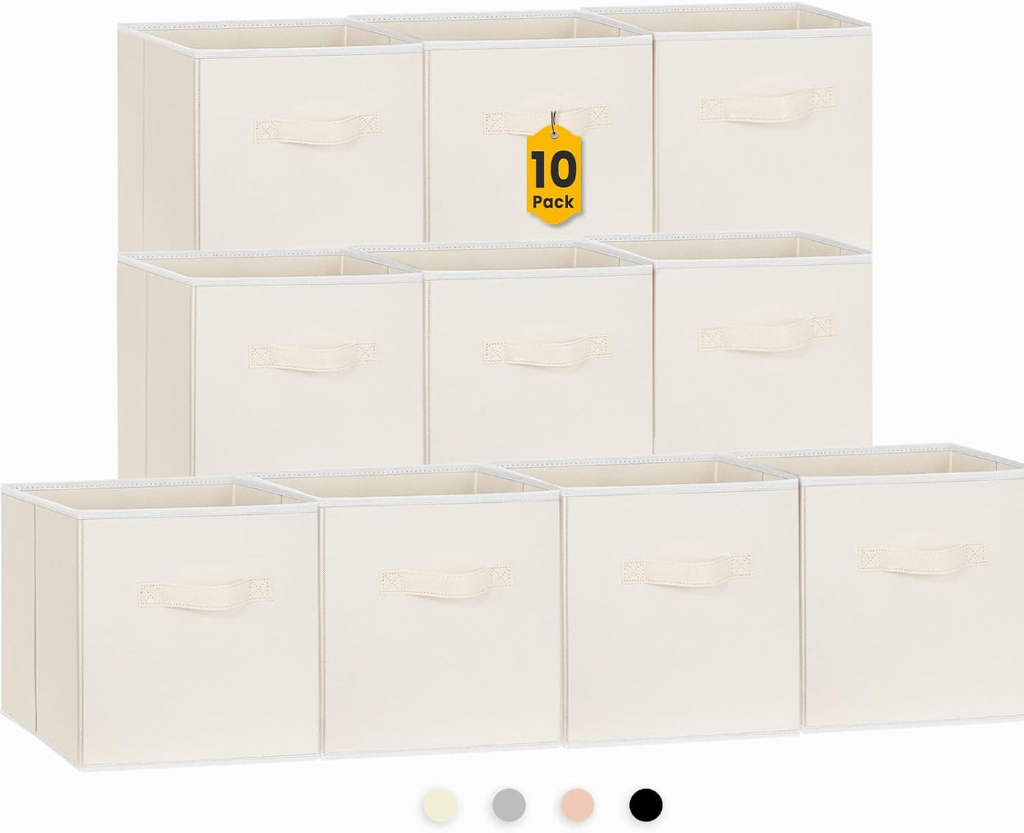 Criusia Storage Cubes, 11 Inch Clothes Storage Bins with Dual Handles (10 Pack), Fabric Collapsible Storage Bins for Shelves Closet, Cubby Organizer Bins for Clothing Toys Blanket Yarns (Beige)
