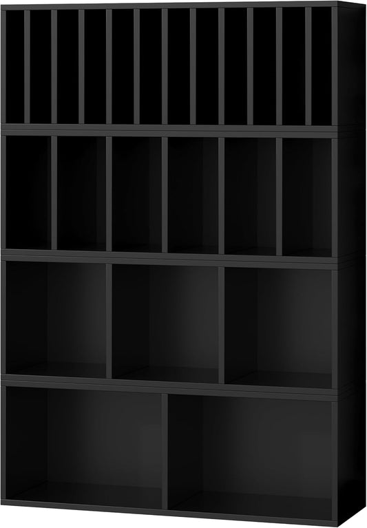 IOTXY DIY Modular Cube Bookcase - CubeXY Customizable Stackable Expandable Combination Set, 23-Cube Open Bookshelf for Books, Fabric Storage Bin, and Vinyl Record Organizer, Black