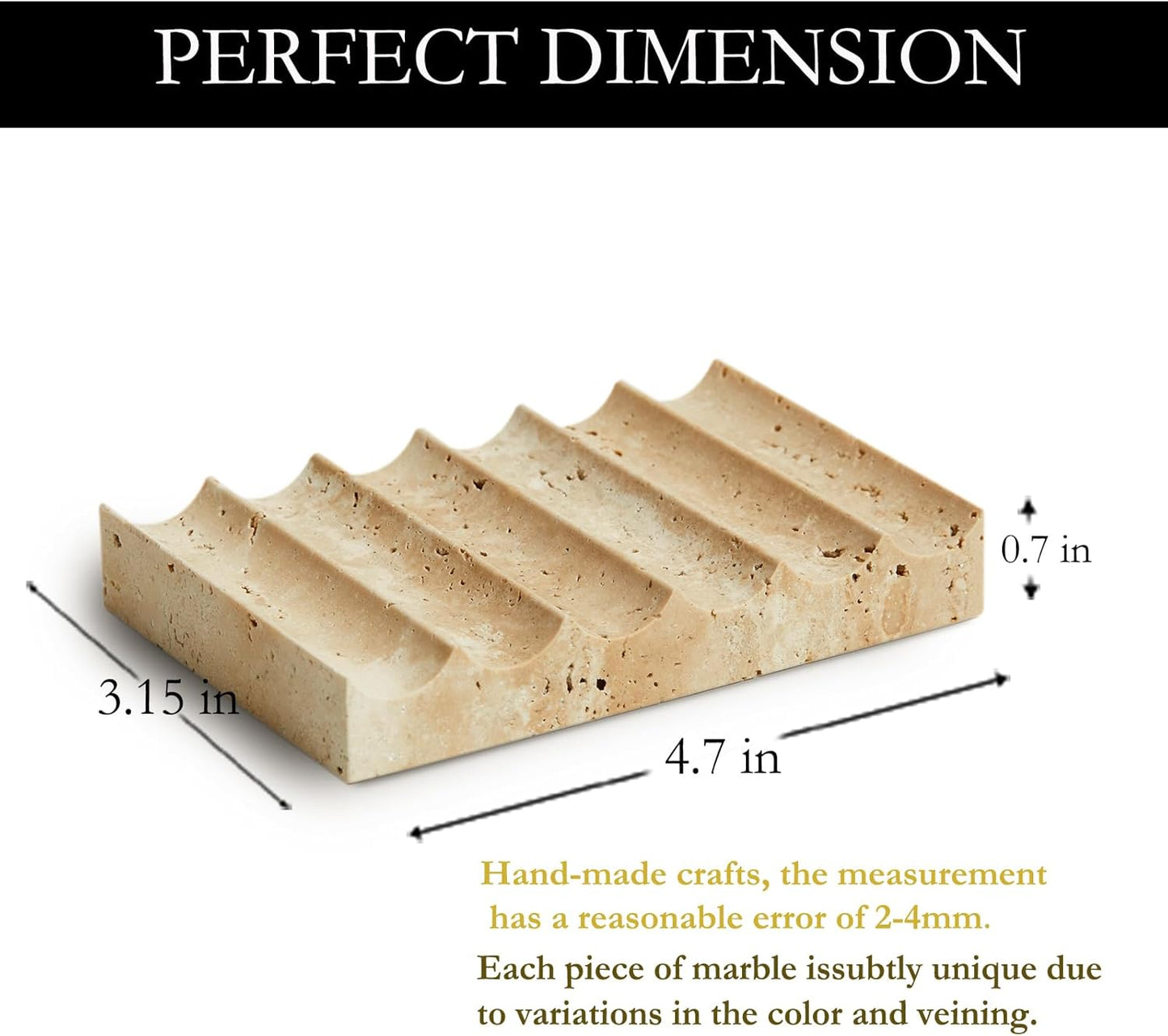 Luxury Travertine Soap Dish Marble Jewelry Ring Tray - Rectangle Marble Soap Tray & - Self Draining Soap Holder for Bathroom, Kitchen, Beige Travertine