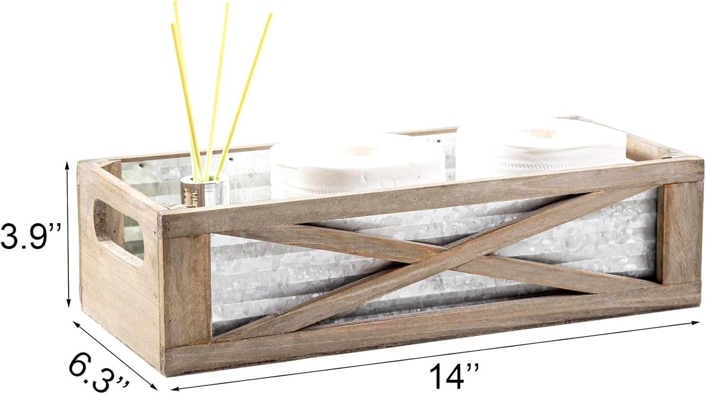 Wooden Toilet Tank Basket, Rustic Bathroom Decor Box, Farmhouse Toilet Paper Organizer Holder, Decorative Bathroom Storage Basket, Barn Door (Gray)