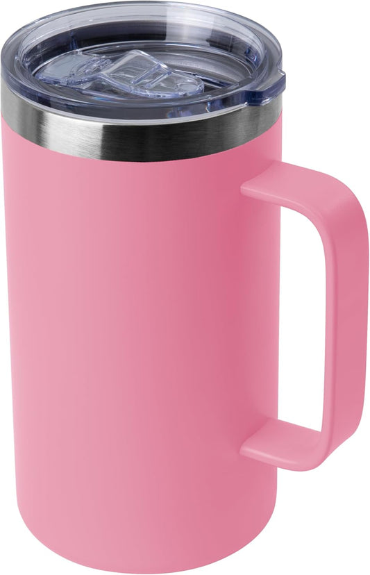 DOMICARE 24oz Mug with Handle and Lid, Stainless Steel Coffee Mug, Reusable Insulated Cup, Travel Mug with Handle, Double Wall Vacuum Coffee Tumbler for Men and Women, Pink, Pack 1