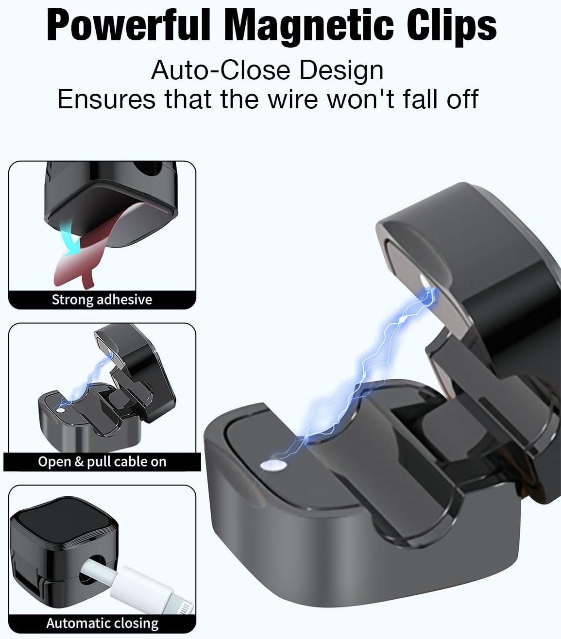 Generic 8 Pack Magnetic Cable Clips, Adjustable Magnetic Cord Organizer, Adhesive Magnetic Cord Holder for Desk, Home, Office, Car, Nightstand