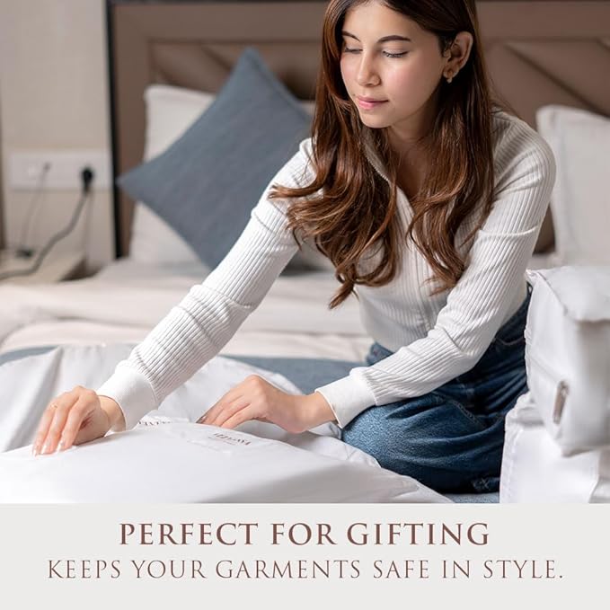 Premium 58” Cotton Garment Bag for Hanging Clothes and Storage | Breathable Hanging Garment Bag for Full- Dresses, Fur Coats, Gowns, and More - Clothing Bags for Hanging Clothes (PACK OF 1, 58 INCHES)