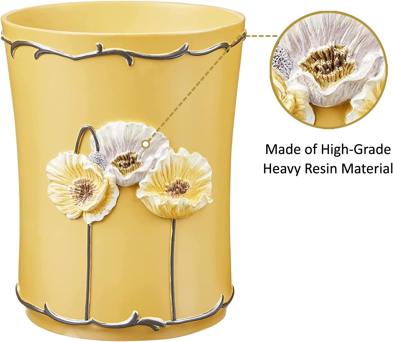 Zahari Home 2pc Poppy Fields Modern Bath Accessories Set Waste Basket & Tissue Box Modern Classic Contemporary Decorative Beautiful Designs Bathroom Decor Set for Home Luxury Yellow Bath Set