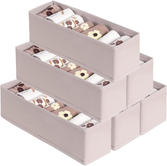 MURRI&MURRDI 6-Pack Foldable Fabric Sock Drawer Organizer, Small Dresser Drawer Organizer for Clothes, Storage Divider Bins for Clothing Underwear Bra Fits Nursery Closet, Gray