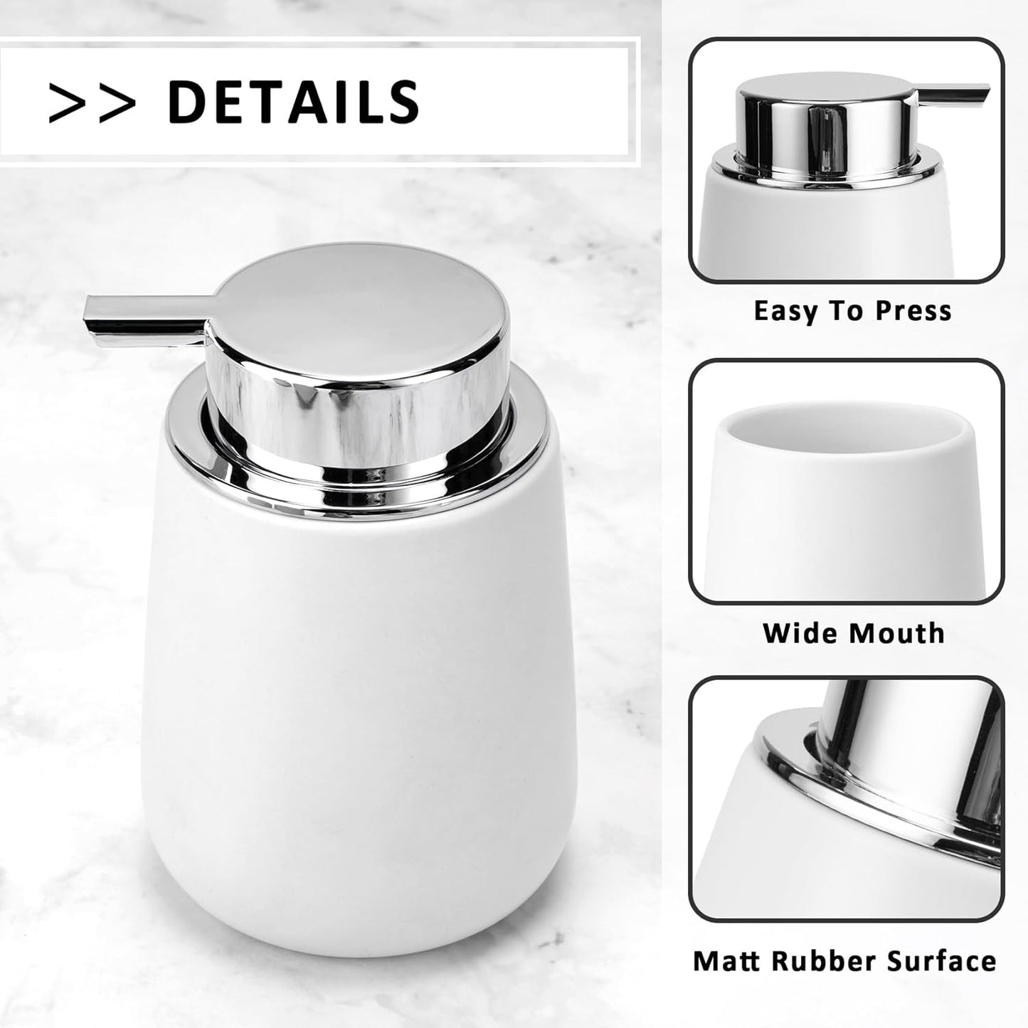 Soap Foaming Dispenser Ceramic with Easy-to-Press Pump Hand Foam Dispenser for Shampoo Bathroom Kitchen 12 oz 2pcs