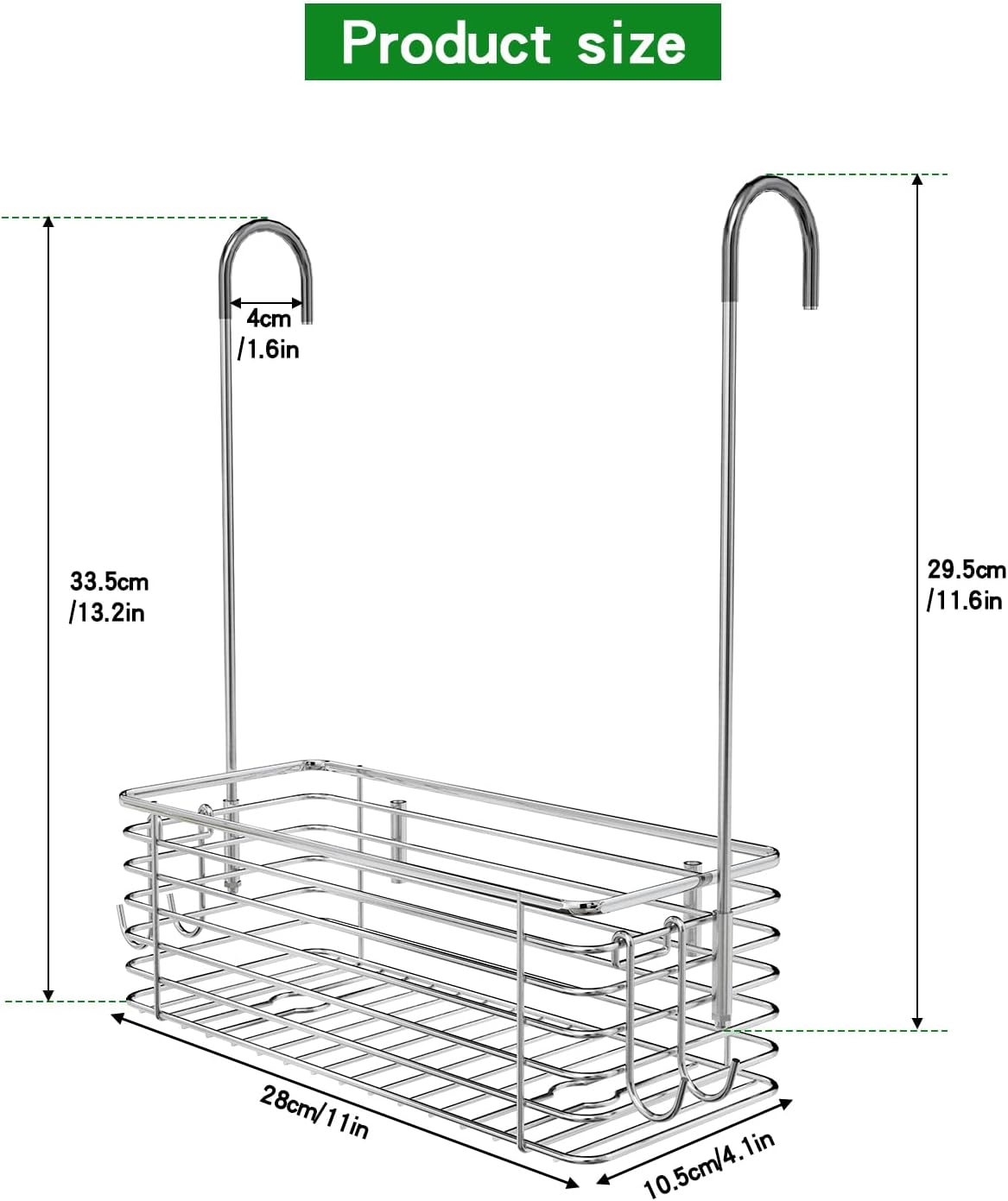 Over Door Shower Caddy, Stainless Steel Bathroom Organizer with Rotating Hooks, Hanging Storage Basket for Shampoo