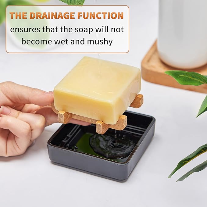 Bamboo Soap Dishes for Bar Soap Holders for Shower with Drainage for Bathroom Sink Bulk Small Wooden Soap Tray (Single Right Angle Black)