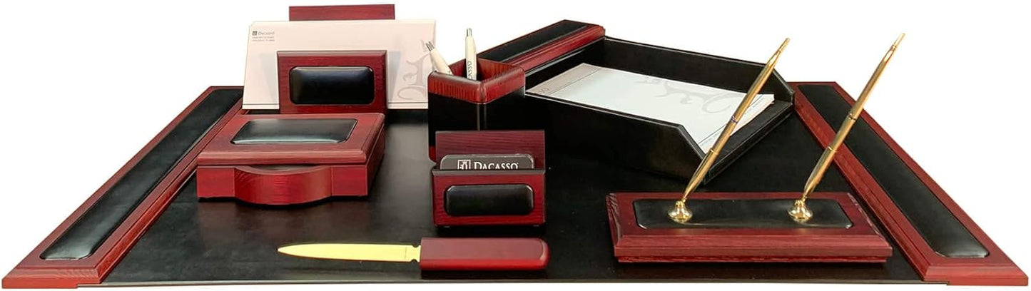 Dacasso Rosewood and Leather Desk Set, 8-Piece