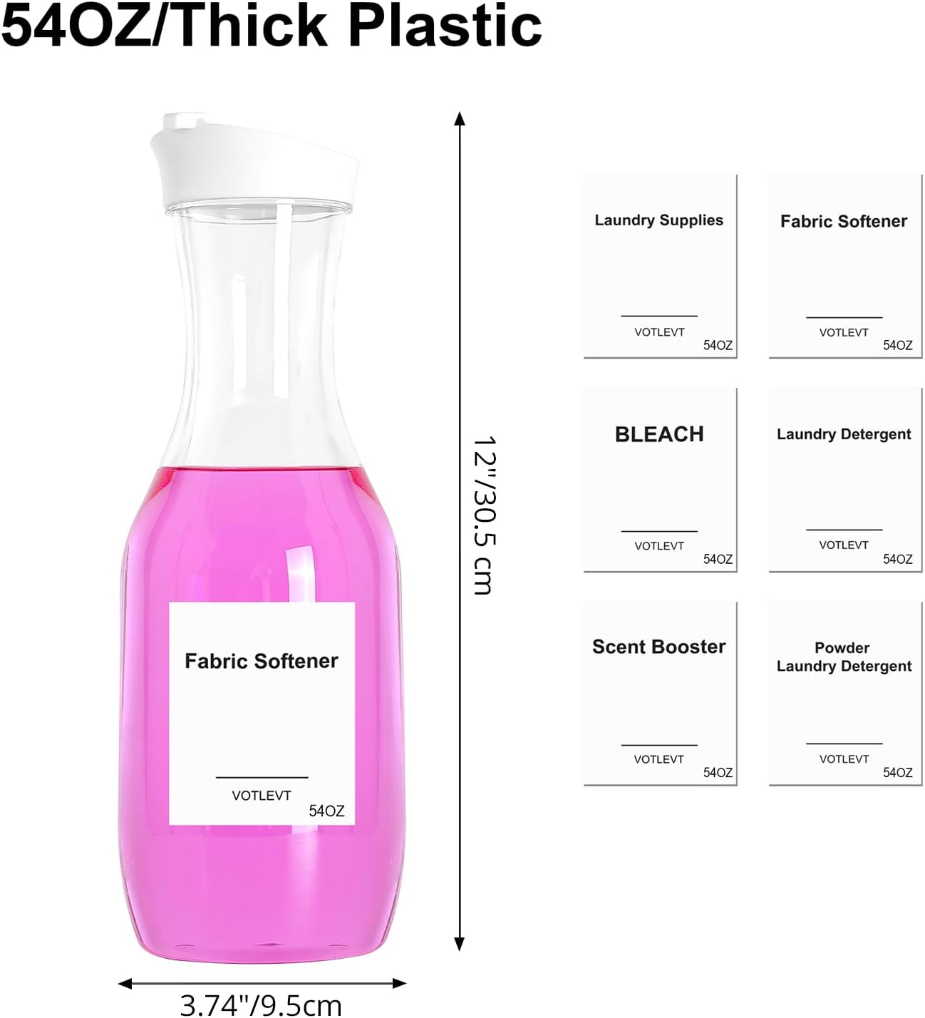 54 OZ Laundry Detergent Dispenser, Laundry Soap Dispenser, Liquid Laundry Detergent Container and Organizer, Clear Plastic Fabric Softener and Laundry Powder Dispenser for Laundry Room, 2Pack