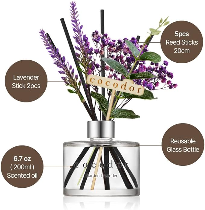 COCODOR Lavender Reed Diffuser/April Breeze/6.7oz/1Pack / Home Fragrance Scent Essential Oil Stick Diffuser for Bedroom Bathroom Home Decor for Women