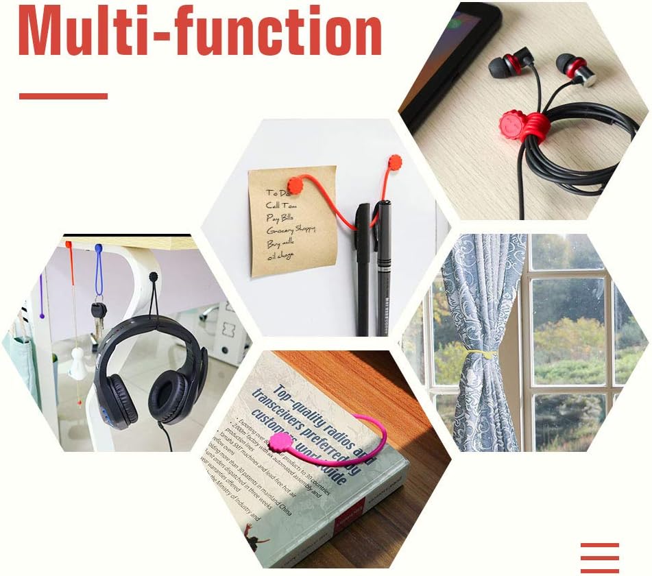 Rich&Ray Reusable Silicone Twist Ties, Magnetic Cable Ties with Strong Magnet for Organizing Cables, Hanging Stuff, Used in Many Ways or Just for Fun (6C - 6pack)