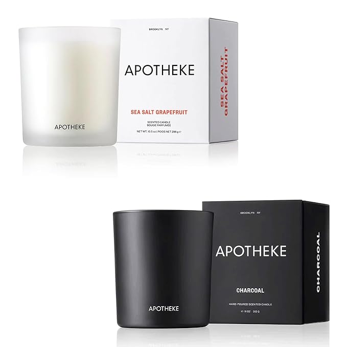 Apotheke Luxury Charcoal & Sea Salt Grapefruit Scented Candles Bundle - Soy Wax Blend Jar Candle