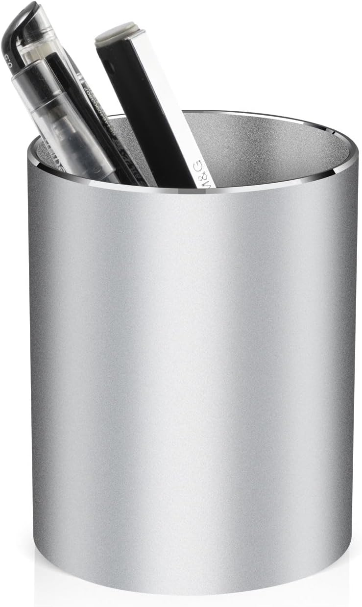 Pen holder, aluminum alloy waterproof pen holder, desktop simple and modern minimalist, multifunctional office supplies for families, kids and schools silver