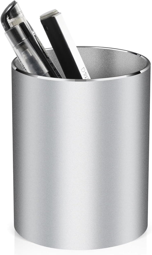 Pen holder, aluminum alloy waterproof pen holder, desktop simple and modern minimalist, multifunctional office supplies for families, kids and schools silver