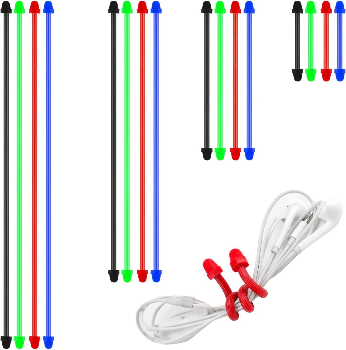 Silicone Twist Ties, Silicone Cable Ties, 16pcs Steel-Core Rubber Twist Tie, Cable Tie Straps Organizer, Reusable Twist Ties for Cords Wire. 3 6 12 and 18 inches