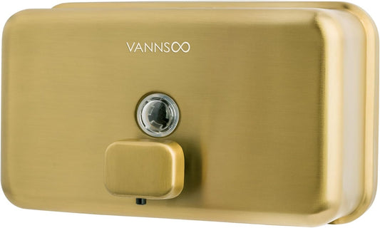 Wall Mounted Hand Soap Dispenser Bathroom, 1200ml 40oz Commercial Stainless Steel Liquid Soap Dispenser Wall Mount (Horizontal Gold)