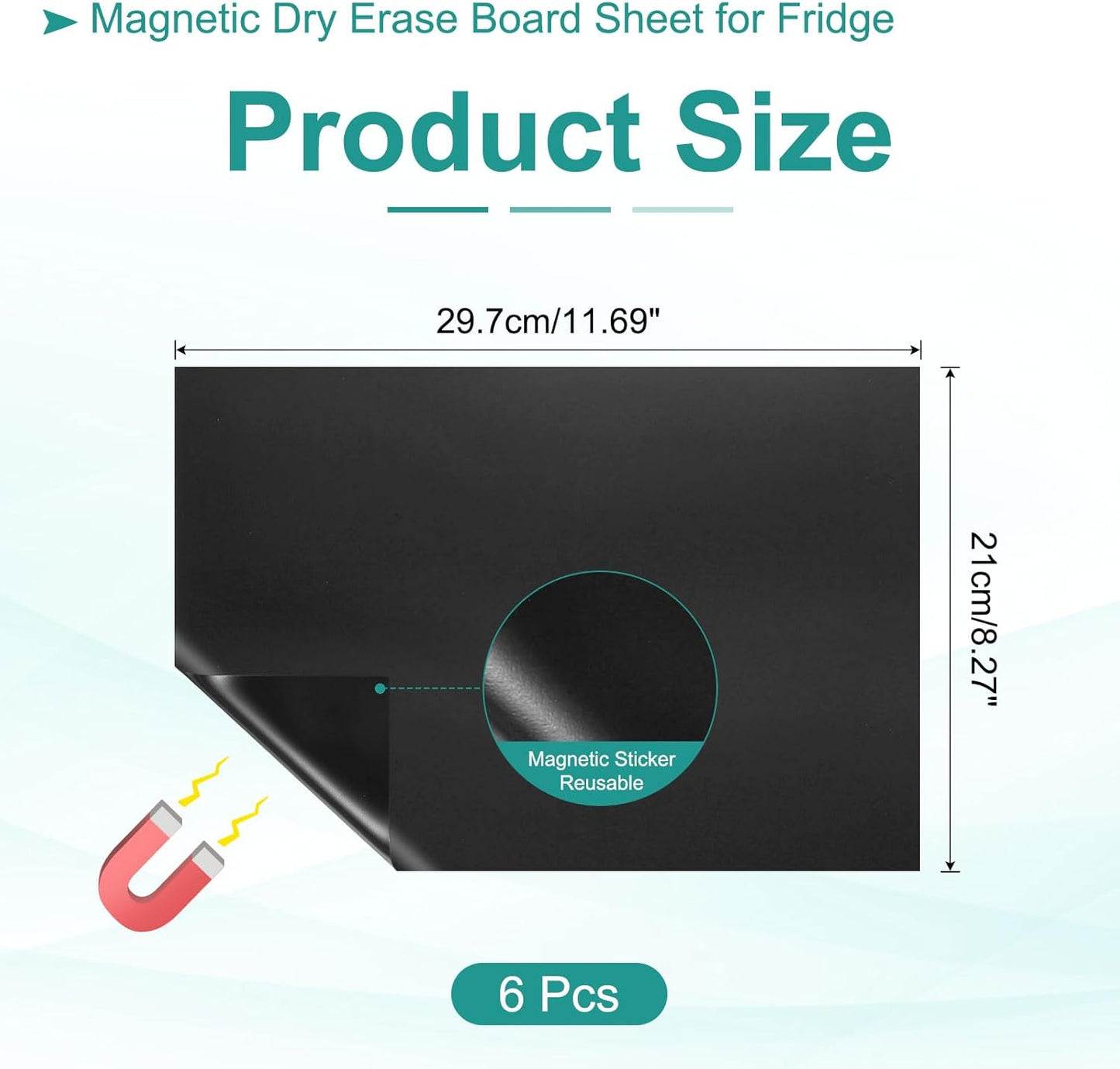 PATIKIL Magnetic Dry Erase Board Sheet for Fridge, 6 Pcs 12 x 8 Inch Erasable Refrigerator Whiteboard for Kitchen for Home Kitchen Organizer Planner Office Storage, Black (0.6mm)