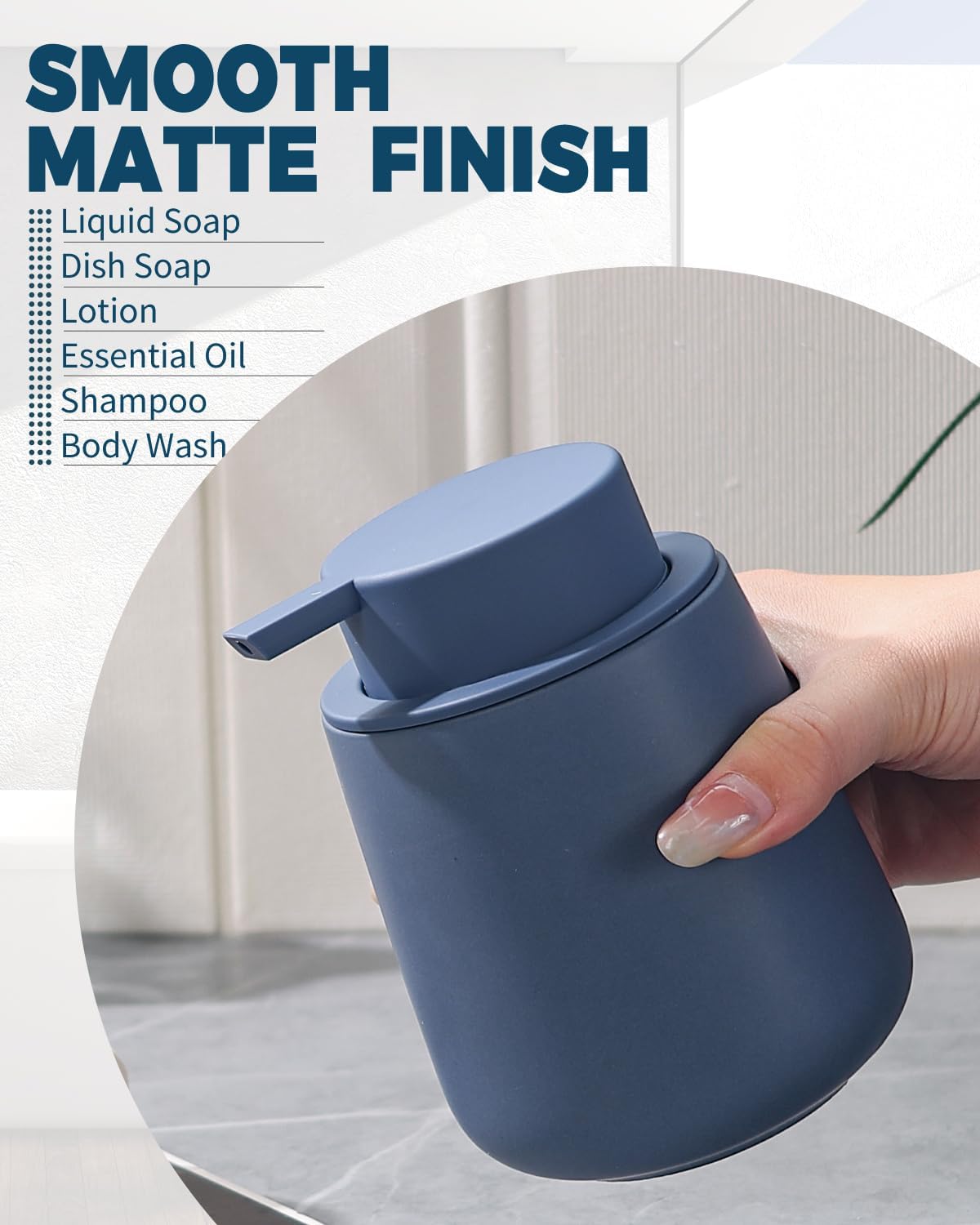 Bosilunlife Soap Dispenser Bathroom - Blue Ceramic Soap Dispenser Lotion Hand Pump Dish Soap Bottle for Kitchen 12oz Refillable Liquid Hand Wash Dispenser for Bathroom