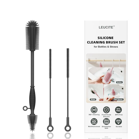 Silicone Cleaning Brush Kit,Water Bottle and Straw Cleaner Brush Set for Tumbler,Baby Bottle,Breast Pump Part,Nipple,Sippy Cup,Glass,Dishwasher Safe,BPA Free,3 Pcs