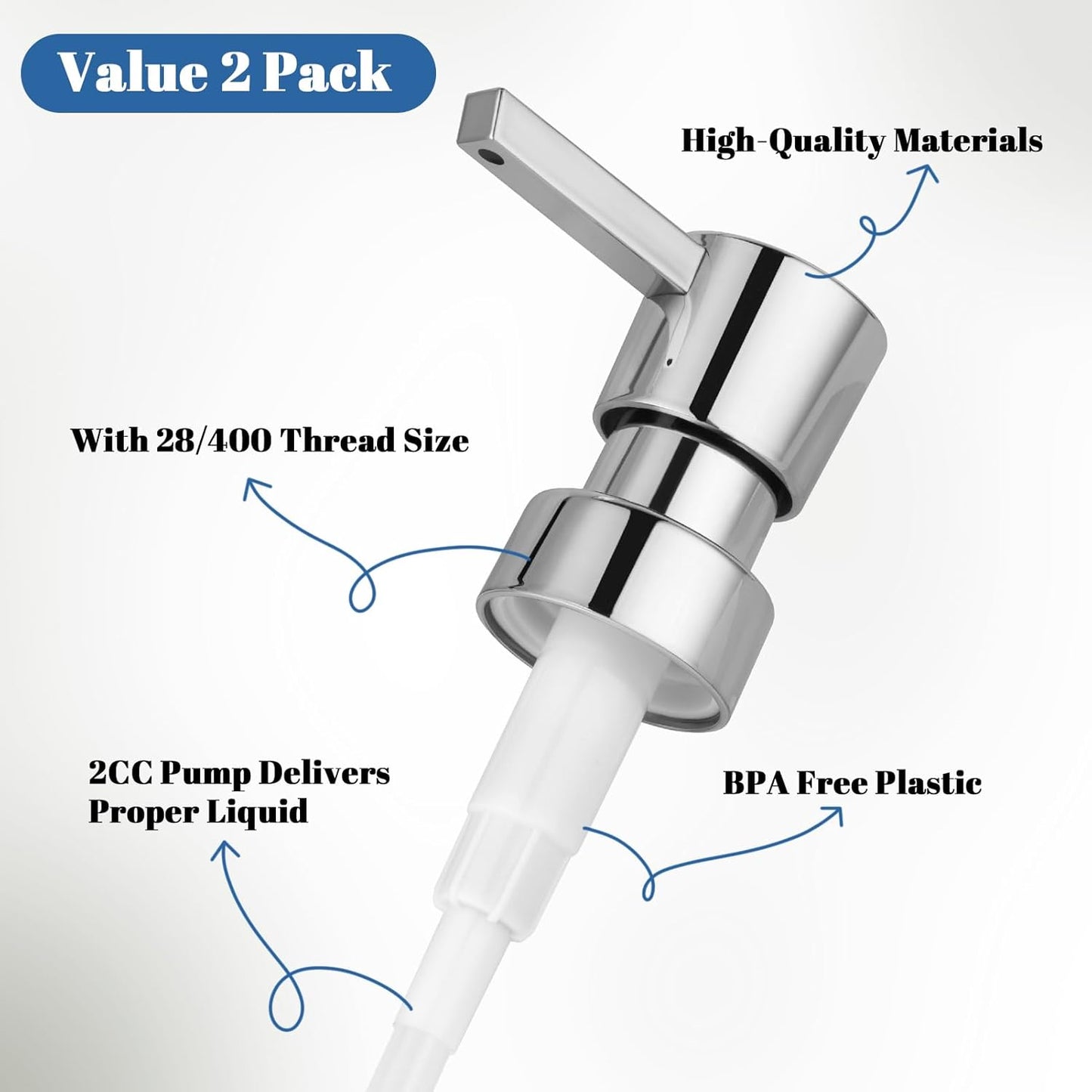 Soap Dispenser Pump Replacement Kitchen Bathroom Lotion Refill Dispenser Pump for Regular Mouth Bottle for Standard 28/400 Thread Size 2 Pack(Silver