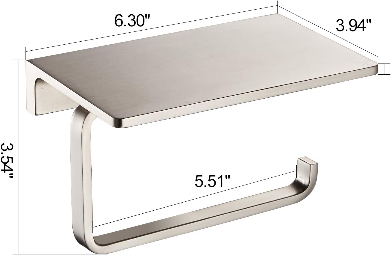 Toilet Paper Holder for Bathroom Solid Brass and Superior Hotel Style Tissue Roll Holder with Cell Phone Storage Nickel Finish