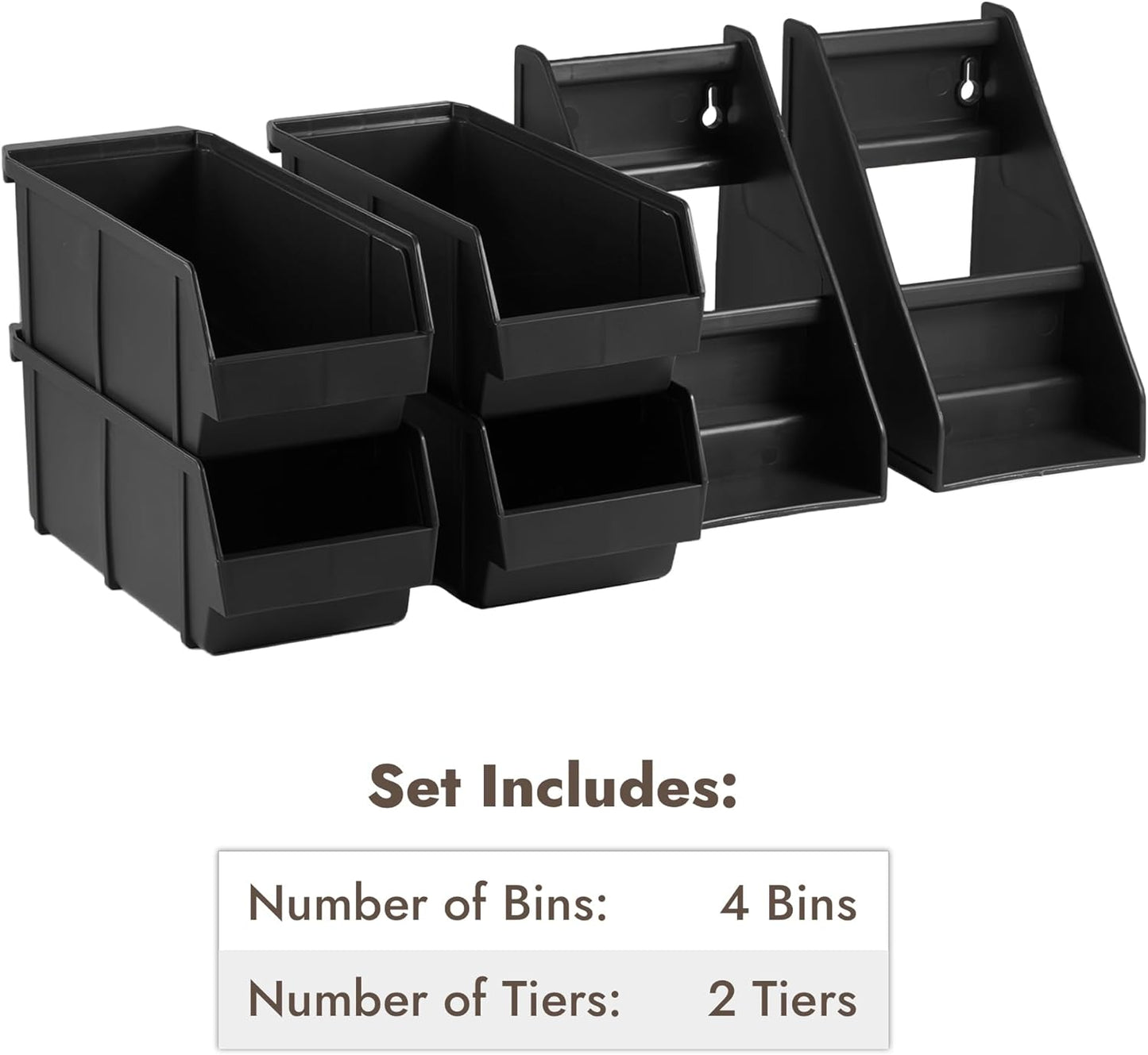 CURTA Black Self Serve Condiment Bin Stand Set, Removable Condiment Organizer with 2-Tier Stand and 4 Condiment Bins, 16" D x11.25 W x 9.5" H, Coffee Bar Beverage Station