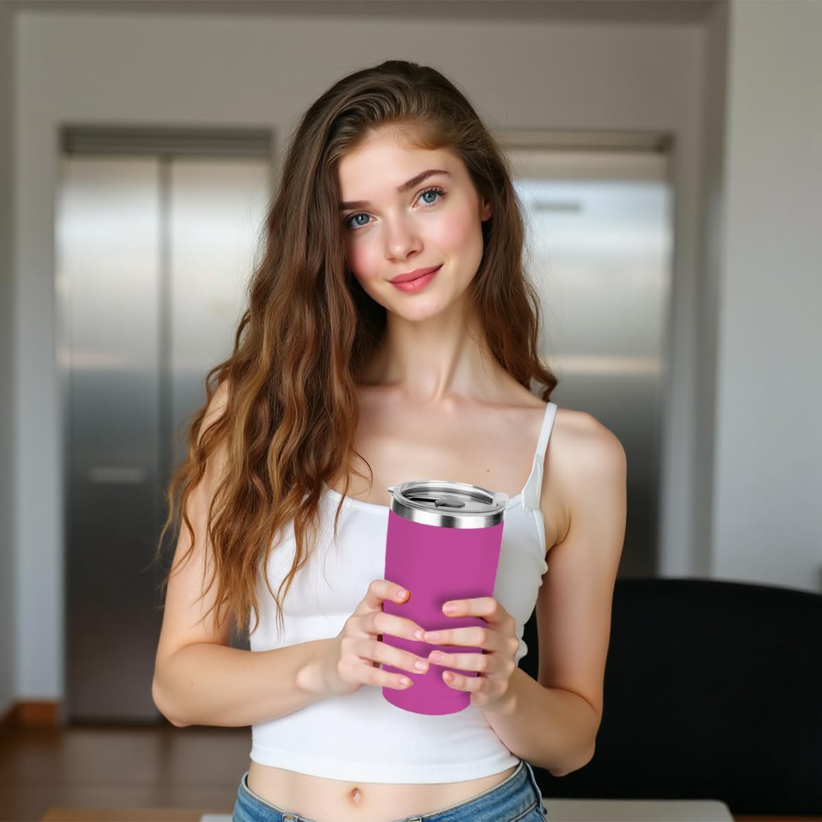 20 oz Insulated Tumbler, Tumbler with Lid Straw, Insulated Travel Coffee Mug Stainless Steel Cup for Cold Hot Drink Gift for Women Friend Girls Colleague Christmas Birthday Friendship (Rose Pink )