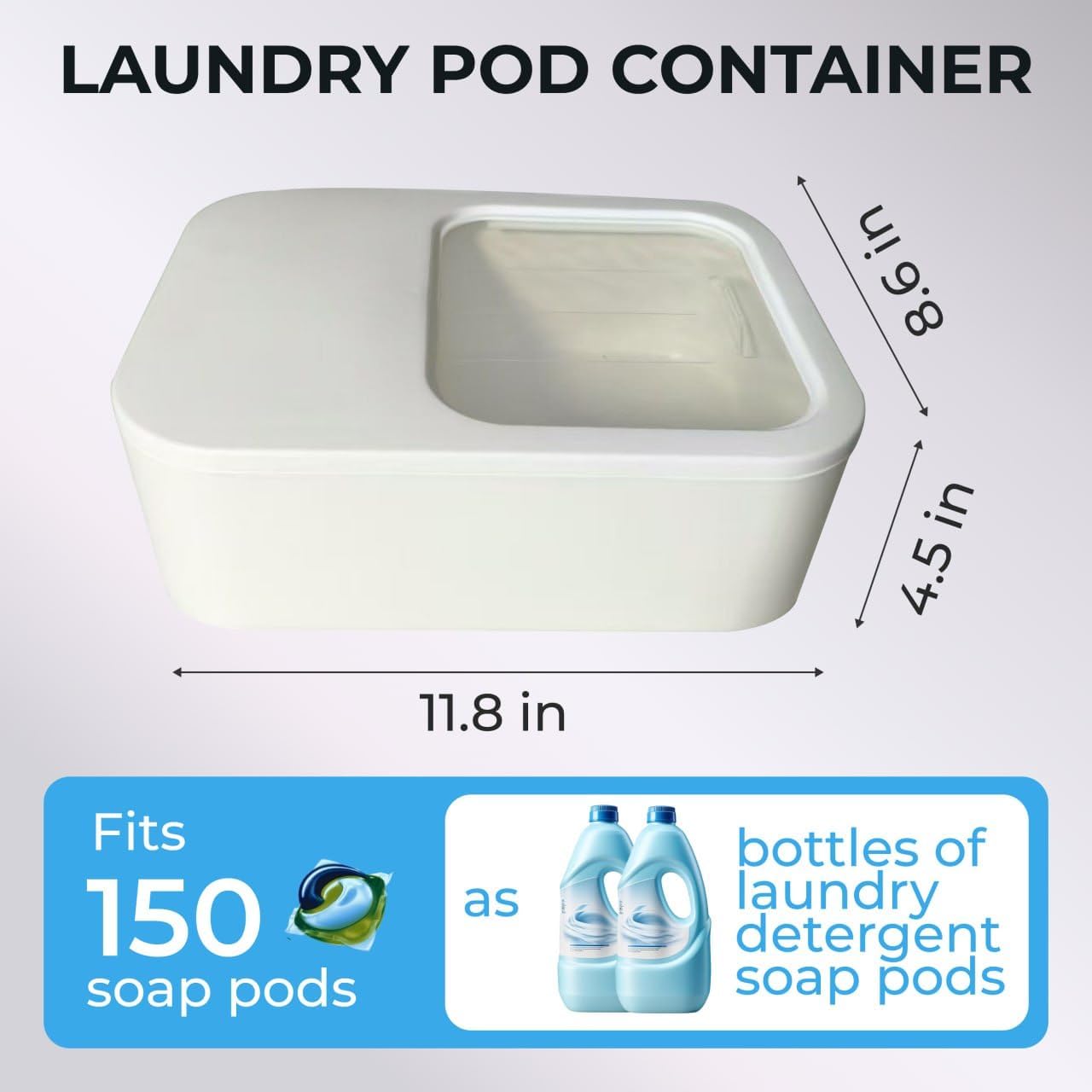 TidyFriend Laundry Pods Container with Slide Lid, 11.8" x 8.6" x 4.5", Airtight Storage Keeps Pods Fresh, Holds 9–10 lbs or 100–130 Pods, Laundry Detergent Container & Dishwasher Pod Holder (White)