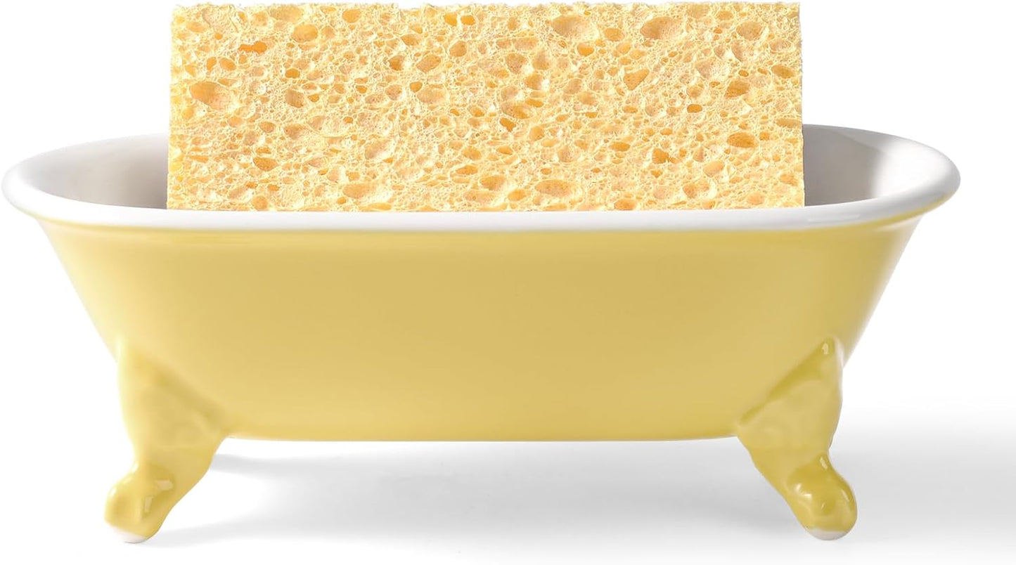 6.5" Ceramic Mini Decorative Clawfoot Bathtub Bar Soap Dish, Kitchen Sponge Holder and Shower Tray for Bathroom, 1 Pack(Yellow)