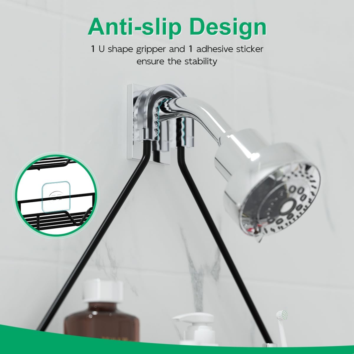 TreeLen Shower Organizer Hanging Caddy over Head - Black Bathroom Shower Hanger for Shampoo Razor Soap