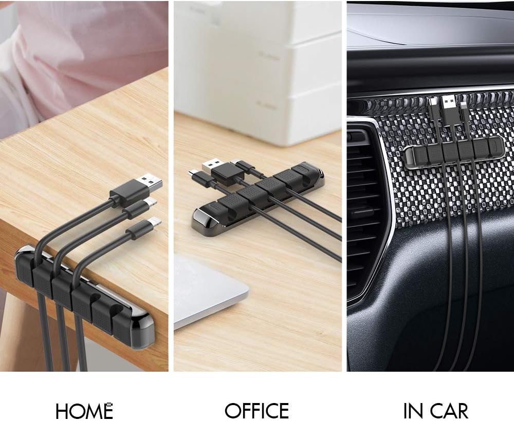 AHASTYLE Cable Organizer Holder 5 Slots Desktop Cord Wire Clips Keeper for Organizing USB Cable/Power Cord/Wire Home Office and Car (Black)