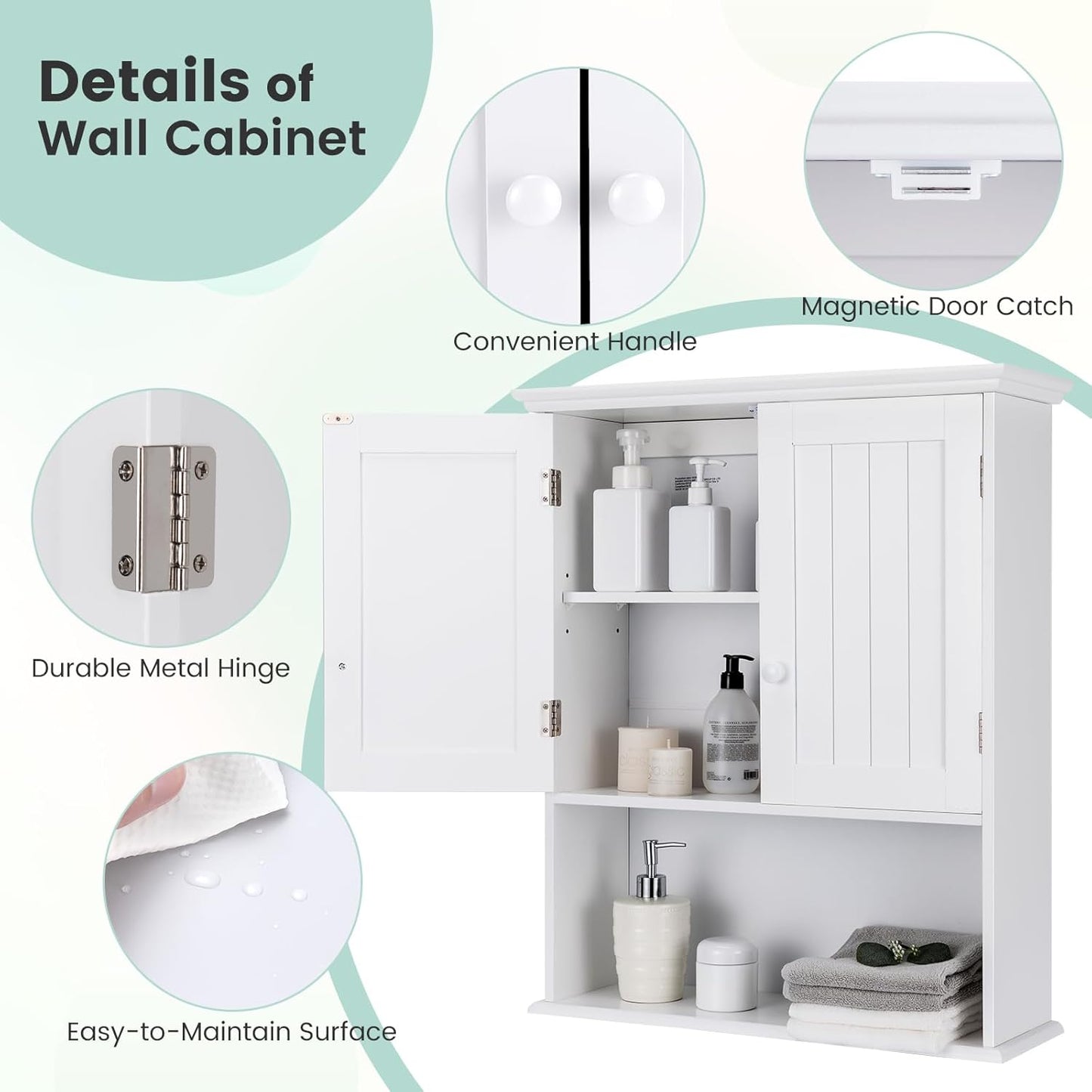 Giantex Medicine Cabinets, Wall Mounted Bathroom Cabinet with Adjustable Shelf, 2-Door, Bathroom Storage Cabinet Over The Toilet, Living Room, Kitchen, Laundry Room, Cupboard (White)